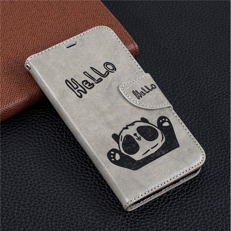 Imprinted Hello Panda Wallet Stand Leather Case for Xiaomi Mi A2 Lite / Redmi 6 Pro - Grey-9