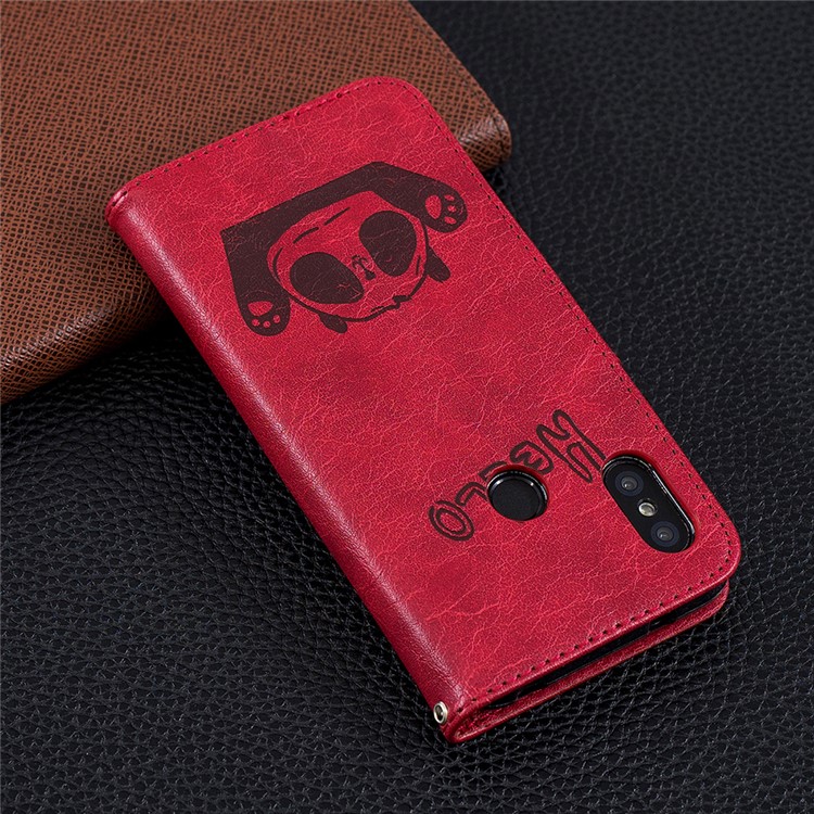 Imprinted Hello Panda Wallet Stand Leather Cover for Xiaomi Mi A2 Lite / Redmi 6 Pro - Rose-10