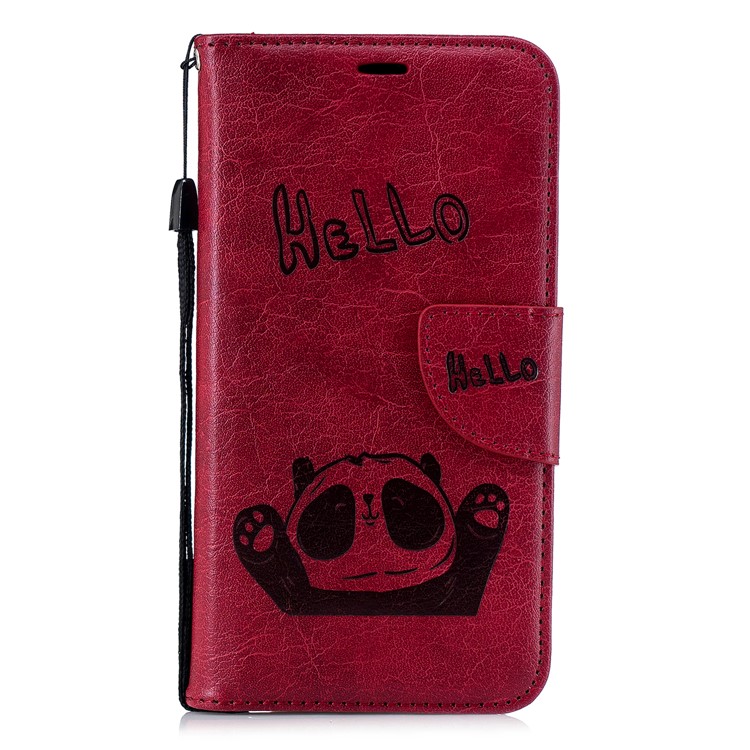 Imprinted Hello Panda Wallet Stand Leather Cover for Xiaomi Mi A2 Lite / Redmi 6 Pro - Rose-2