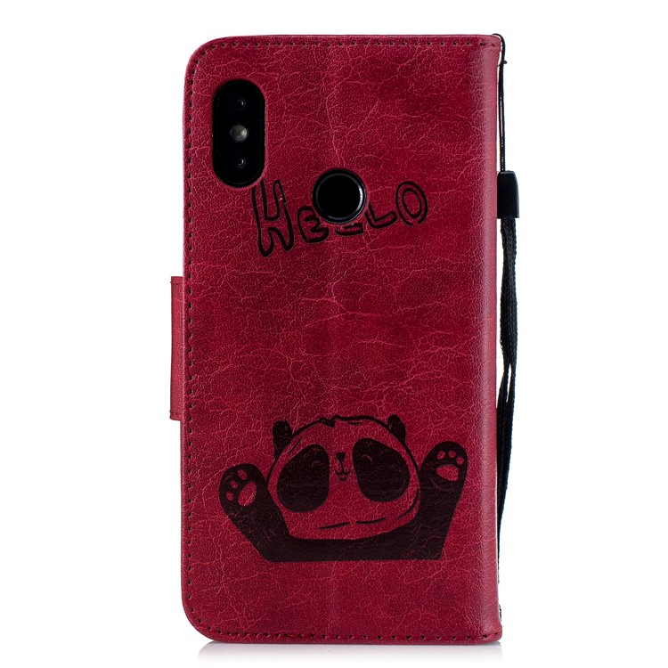 Imprinted Hello Panda Wallet Stand Leather Cover for Xiaomi Mi A2 Lite / Redmi 6 Pro - Rose-3