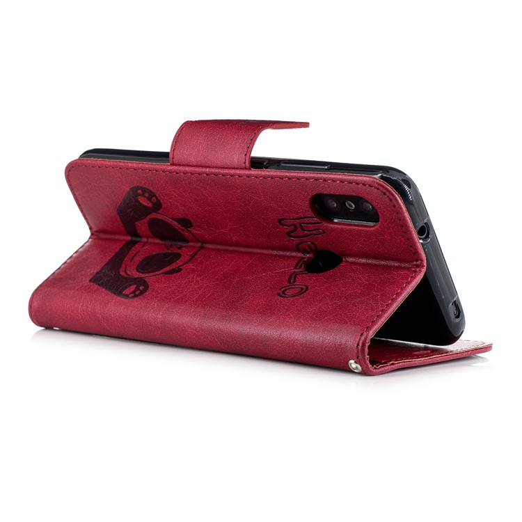 Imprinted Hello Panda Wallet Stand Leather Cover for Xiaomi Mi A2 Lite / Redmi 6 Pro - Rose-4
