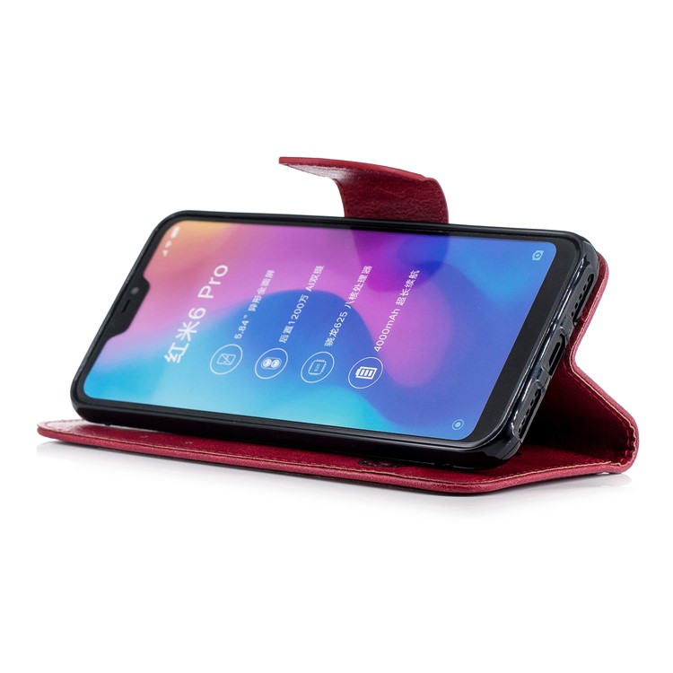 Imprinted Hello Panda Wallet Stand Leather Cover for Xiaomi Mi A2 Lite / Redmi 6 Pro - Rose-5