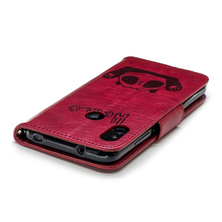 Imprinted Hello Panda Wallet Stand Leather Cover for Xiaomi Mi A2 Lite / Redmi 6 Pro - Rose-7