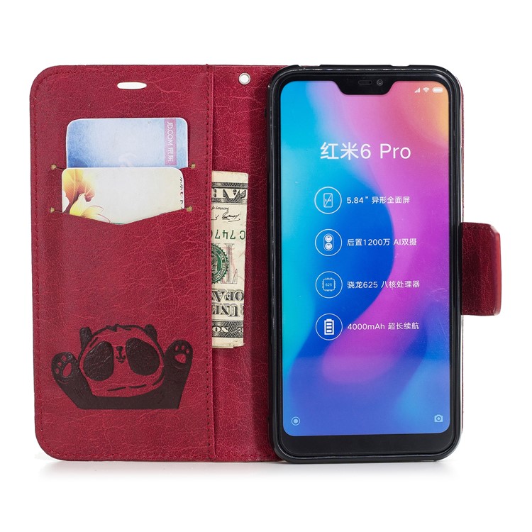 Imprinted Hello Panda Wallet Stand Leather Cover for Xiaomi Mi A2 Lite / Redmi 6 Pro - Rose-8