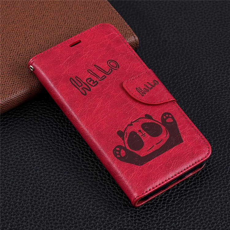 Imprinted Hello Panda Wallet Stand Leather Cover for Xiaomi Mi A2 Lite / Redmi 6 Pro - Rose-9