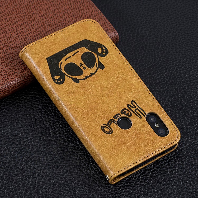 Imprinted Hello Panda Wallet Stand Leather Phone Shell for Xiaomi Mi A2 Lite / Redmi 6 Pro - Brown-10