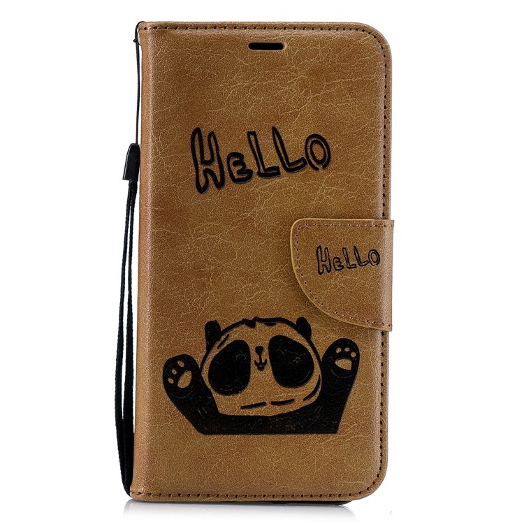 Imprinted Hello Panda Wallet Stand Leather Phone Shell for Xiaomi Mi A2 Lite / Redmi 6 Pro - Brown-2