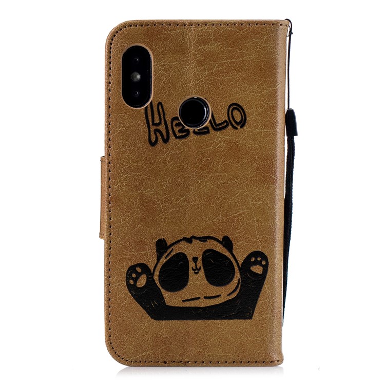 Imprinted Hello Panda Wallet Stand Leather Phone Shell for Xiaomi Mi A2 Lite / Redmi 6 Pro - Brown-3