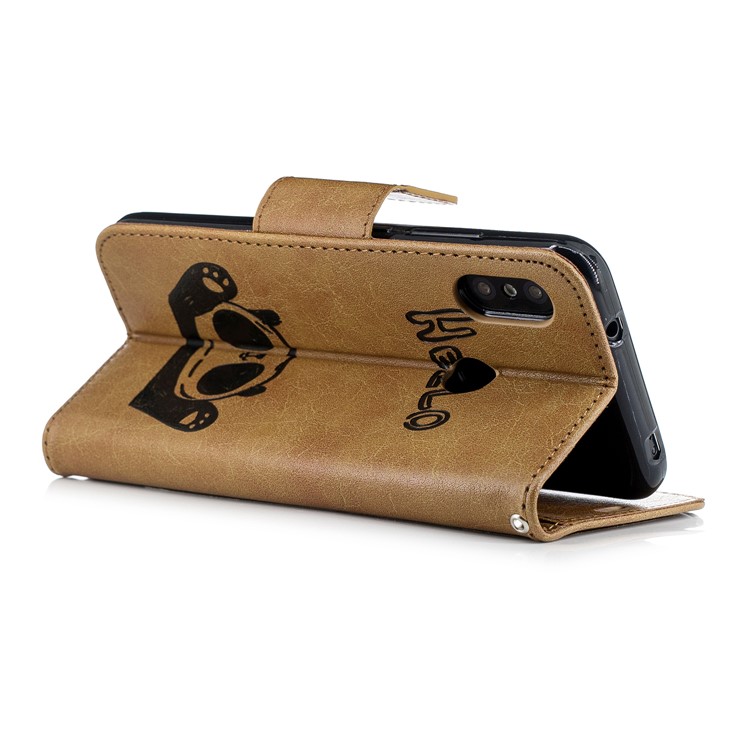 Imprinted Hello Panda Wallet Stand Leather Phone Shell for Xiaomi Mi A2 Lite / Redmi 6 Pro - Brown-4