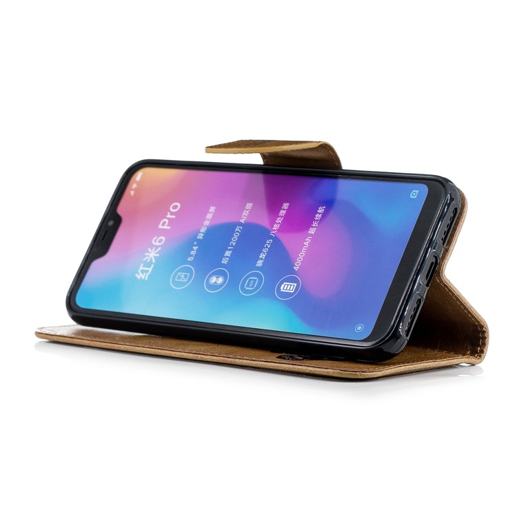 Imprinted Hello Panda Wallet Stand Leather Phone Shell for Xiaomi Mi A2 Lite / Redmi 6 Pro - Brown-5