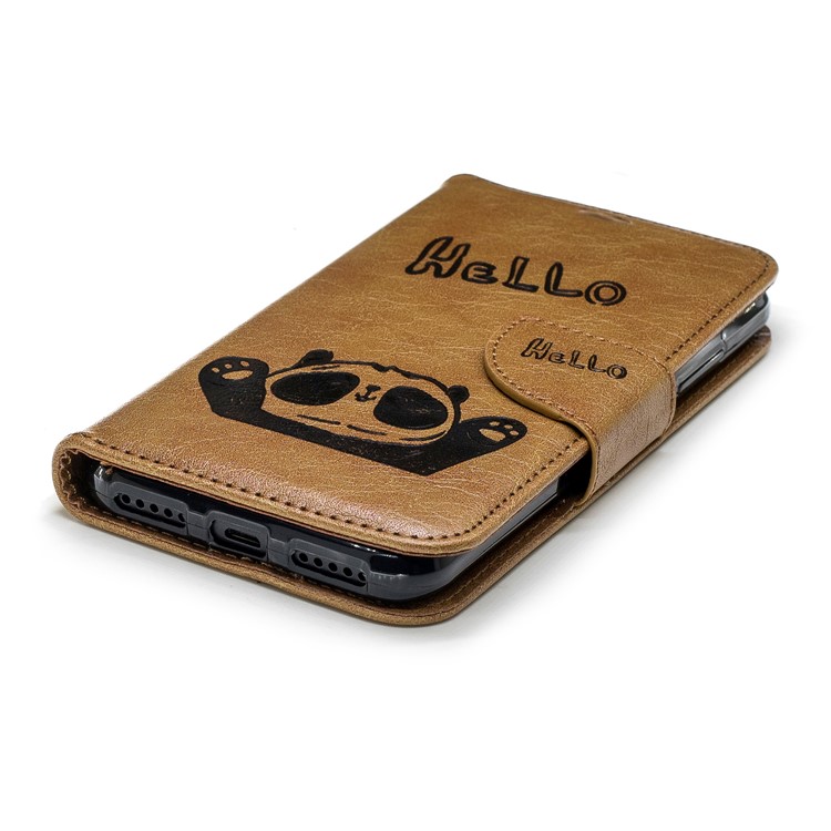 Imprinted Hello Panda Wallet Stand Leather Phone Shell for Xiaomi Mi A2 Lite / Redmi 6 Pro - Brown-6