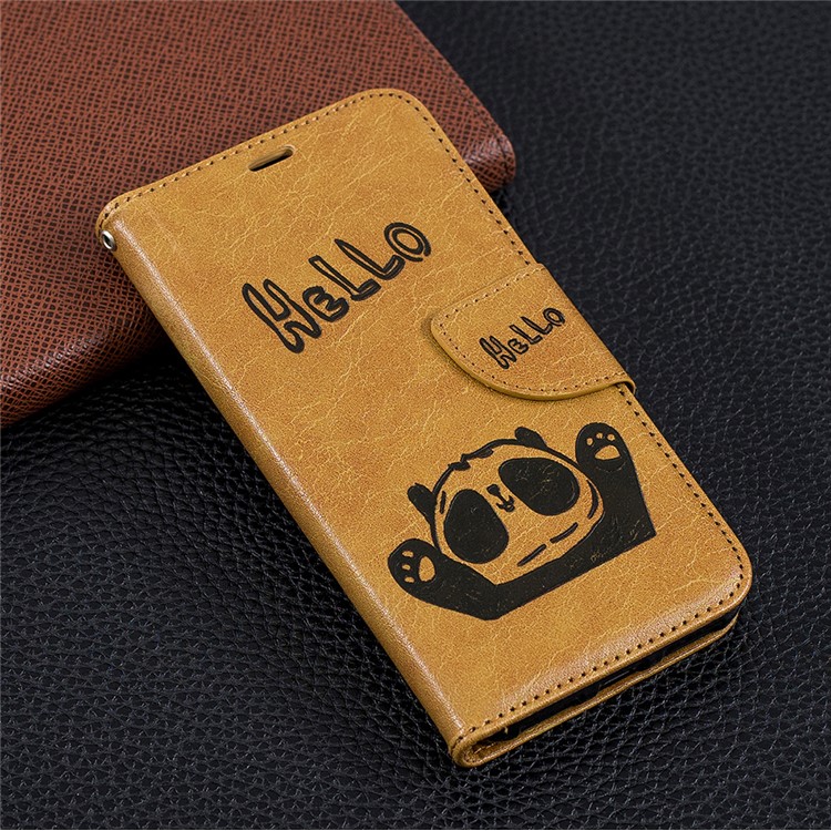 Imprinted Hello Panda Wallet Stand Leather Phone Shell for Xiaomi Mi A2 Lite / Redmi 6 Pro - Brown-9