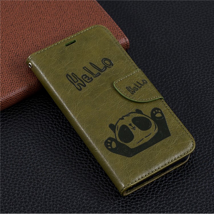 Imprinted Hello Panda Wallet Stand Leather Mobile Case for Xiaomi Mi A2 Lite / Redmi 6 Pro - Green-10