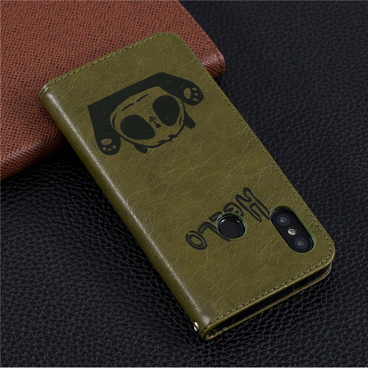 Imprinted Hello Panda Wallet Stand Leather Mobile Case for Xiaomi Mi A2 Lite / Redmi 6 Pro - Green-11