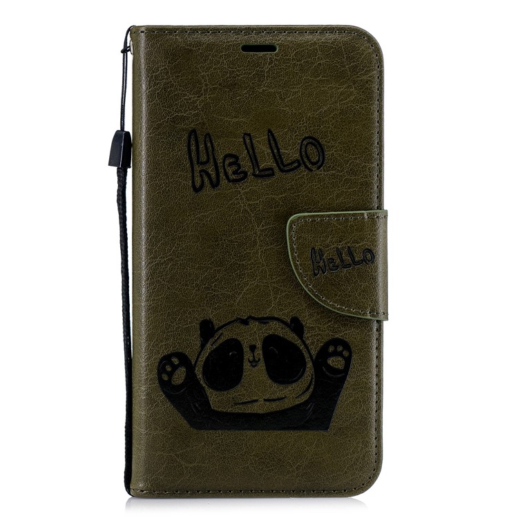 Imprinted Hello Panda Wallet Stand Leather Mobile Case for Xiaomi Mi A2 Lite / Redmi 6 Pro - Green-2