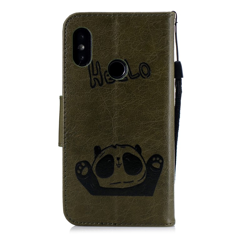 Imprinted Hello Panda Wallet Stand Leather Mobile Case for Xiaomi Mi A2 Lite / Redmi 6 Pro - Green-3
