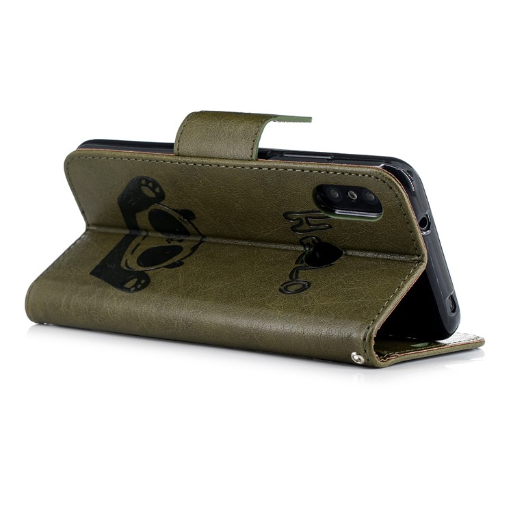 Imprinted Hello Panda Wallet Stand Leather Mobile Case for Xiaomi Mi A2 Lite / Redmi 6 Pro - Green-4