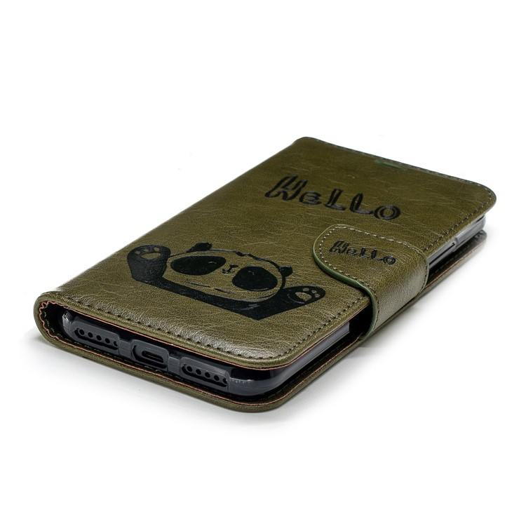Imprinted Hello Panda Wallet Stand Leather Mobile Case for Xiaomi Mi A2 Lite / Redmi 6 Pro - Green-6