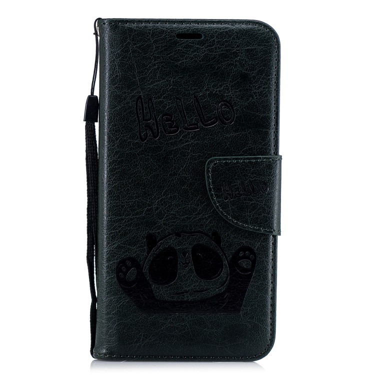 Imprinted Hello Panda Wallet Stand Leather Cellphone Cover for Xiaomi Mi A2 Lite / Redmi 6 Pro - Blackish Green-2