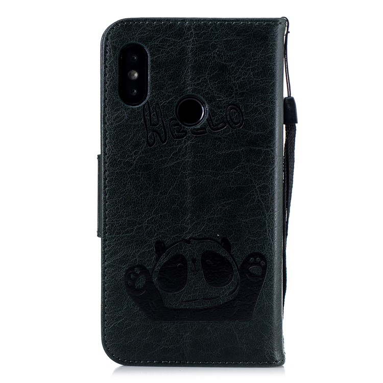 Imprinted Hello Panda Wallet Stand Leather Cellphone Cover for Xiaomi Mi A2 Lite / Redmi 6 Pro - Blackish Green-3