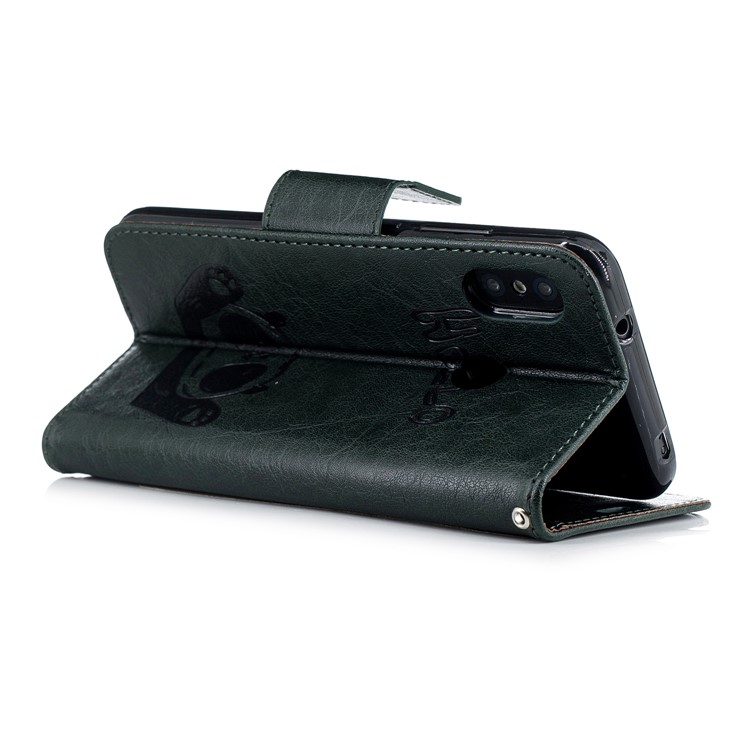 Imprinted Hello Panda Wallet Stand Leather Cellphone Cover for Xiaomi Mi A2 Lite / Redmi 6 Pro - Blackish Green-4