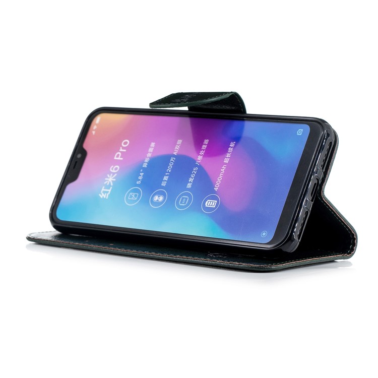 Imprinted Hello Panda Wallet Stand Leather Cellphone Cover for Xiaomi Mi A2 Lite / Redmi 6 Pro - Blackish Green-5