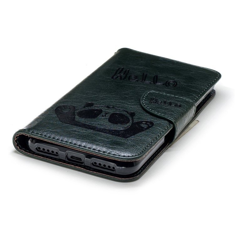 Imprinted Hello Panda Wallet Stand Leather Cellphone Cover for Xiaomi Mi A2 Lite / Redmi 6 Pro - Blackish Green-6