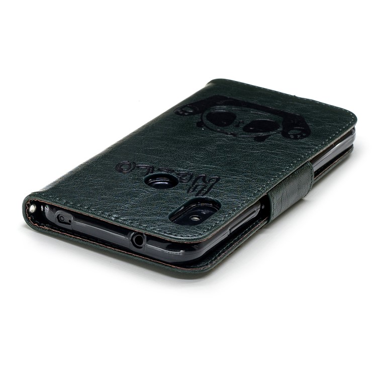 Imprinted Hello Panda Wallet Stand Leather Cellphone Cover for Xiaomi Mi A2 Lite / Redmi 6 Pro - Blackish Green-7