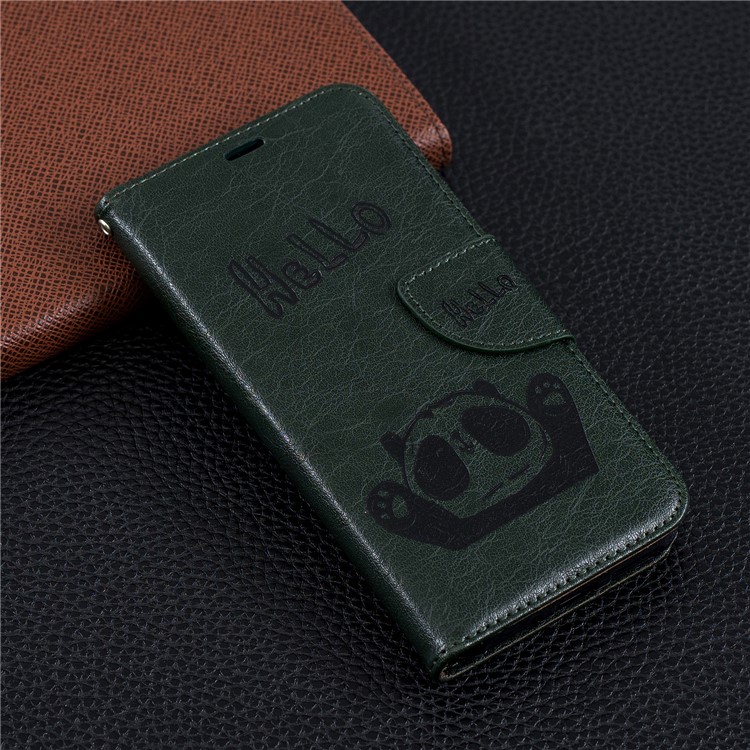 Imprinted Hello Panda Wallet Stand Leather Cellphone Cover for Xiaomi Mi A2 Lite / Redmi 6 Pro - Blackish Green-9