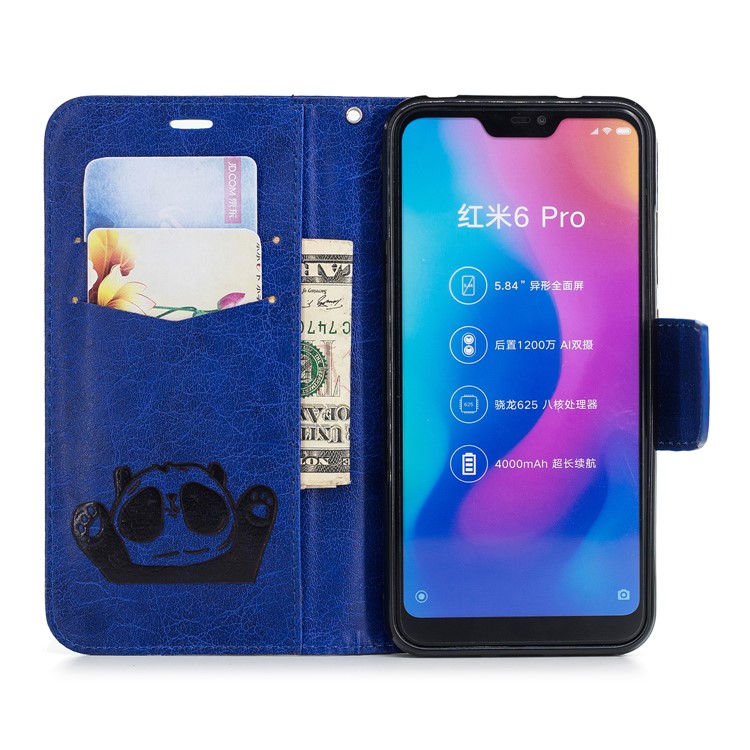 Imprinted Hello Panda Wallet Stand Leather Protector Shell for Xiaomi Mi A2 Lite / Redmi 6 Pro - Blue-8