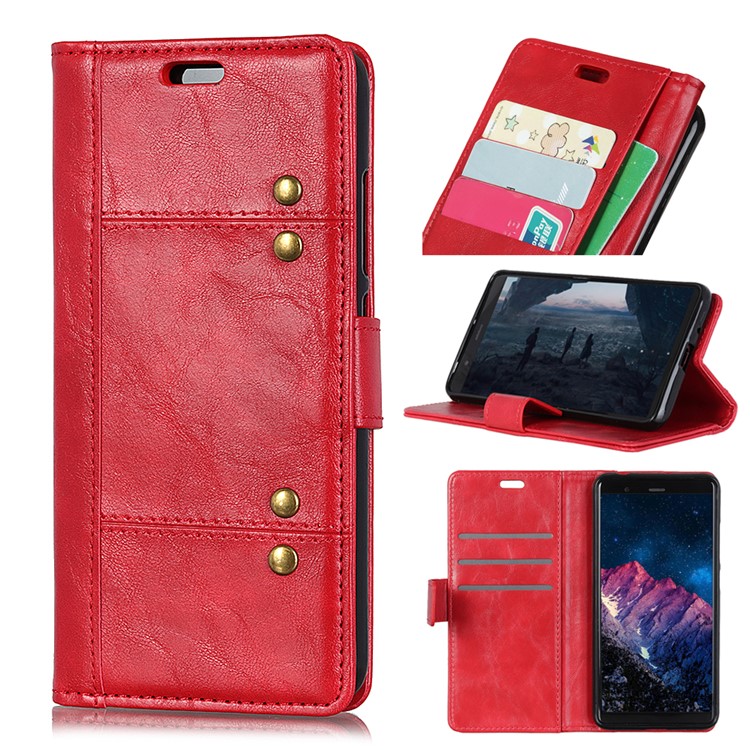 Flip Rivet Stand Wallet Magnetic Leather Mobile Phone Cover for Xiaomi Redmi 6 - Red-1
