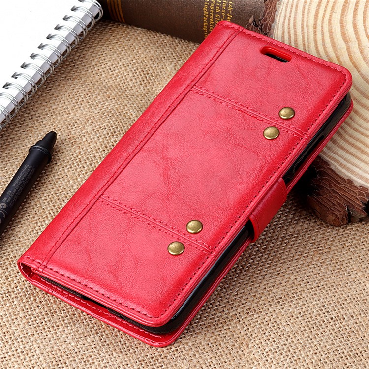Flip Rivet Stand Wallet Magnetic Leather Mobile Phone Cover for Xiaomi Redmi 6 - Red-7