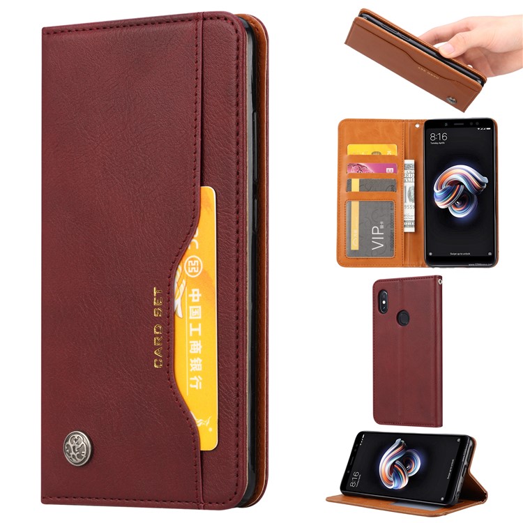 PU Leather Auto-absorbed Stand Wallet Phone Shell for Xiaomi Redmi 6 Pro / Mi A2 Lite - Wine Red-1