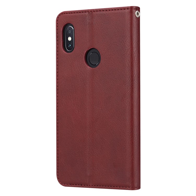 PU Leather Auto-absorbed Stand Wallet Phone Shell for Xiaomi Redmi 6 Pro / Mi A2 Lite - Wine Red-4