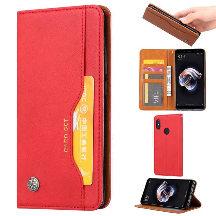 PU Leather Auto-absorbed Stand Wallet Phone Cover for Xiaomi Mi Max 3 - Red-1