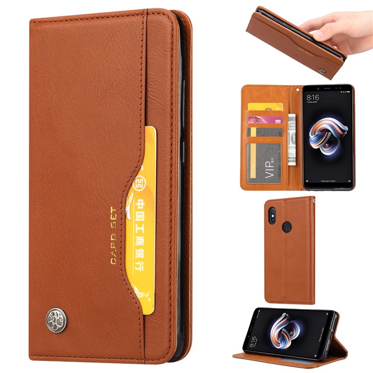 PU Leather Auto-absorbed Stand Wallet Protective Casing for Xiaomi Mi Max 3 - Brown-1