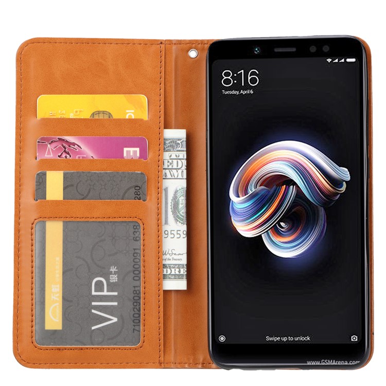 PU Leather Auto-absorbed Stand Wallet Protective Casing for Xiaomi Mi Max 3 - Brown-5