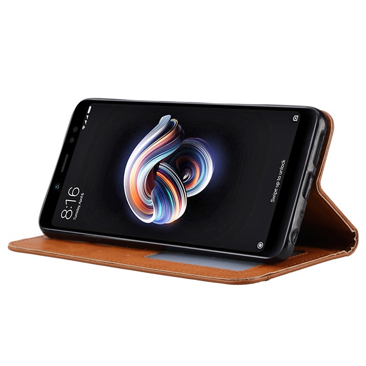 PU Leather Auto-absorbed Stand Wallet Protective Casing for Xiaomi Mi Max 3 - Brown-7