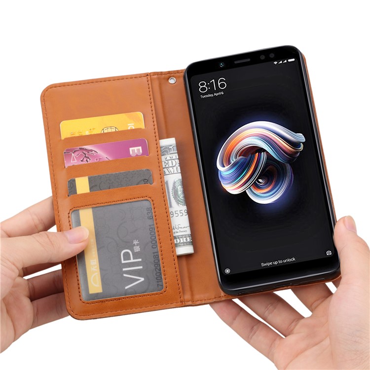 PU Leather Auto-absorbed Stand Wallet Protective Casing for Xiaomi Mi Max 3 - Brown-8