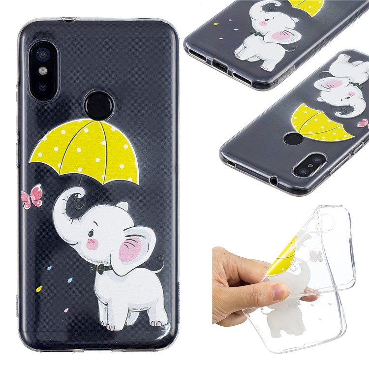 Pattern Printing TPU Phone Cover Case for Xiaomi Mi A2 Lite / Redmi 6 Pro - Elephant Holding an Umbrella-1