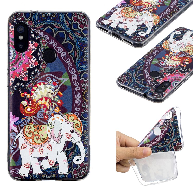 Pattern Printing TPU Case Accessory for Xiaomi Mi A2 Lite / Redmi 6 Pro - Flower and Elephant-1