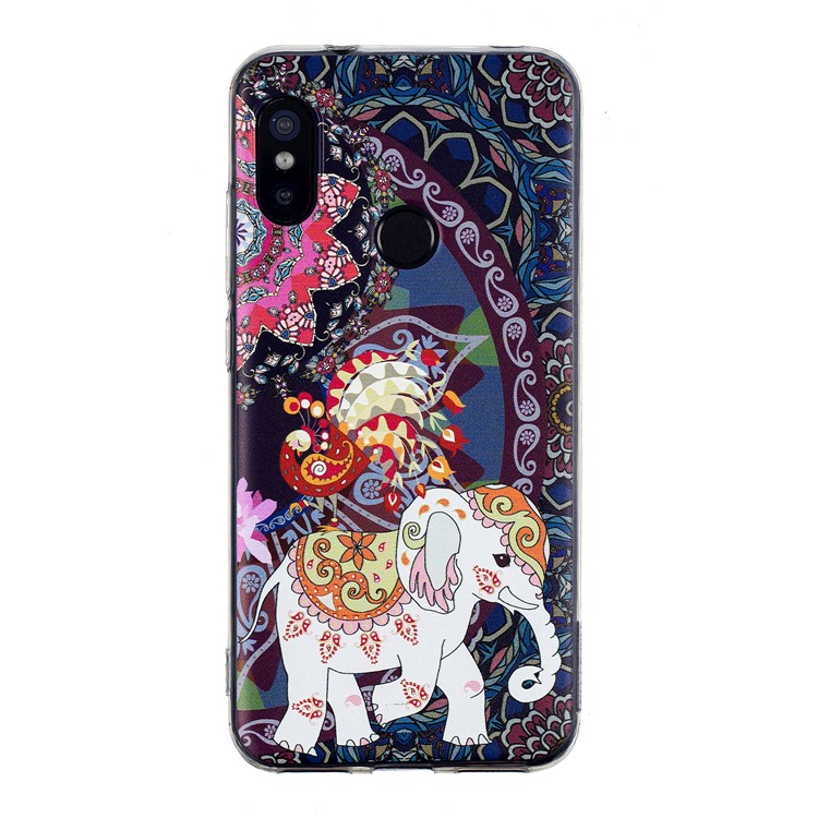 Pattern Printing TPU Case Accessory for Xiaomi Mi A2 Lite / Redmi 6 Pro - Flower and Elephant-2