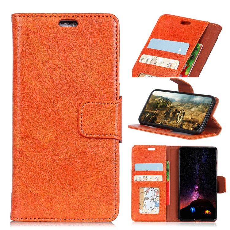 Textured Split Leather Magnetic Wallet Case for Xiaomi Redmi Note 6 - Orange-1