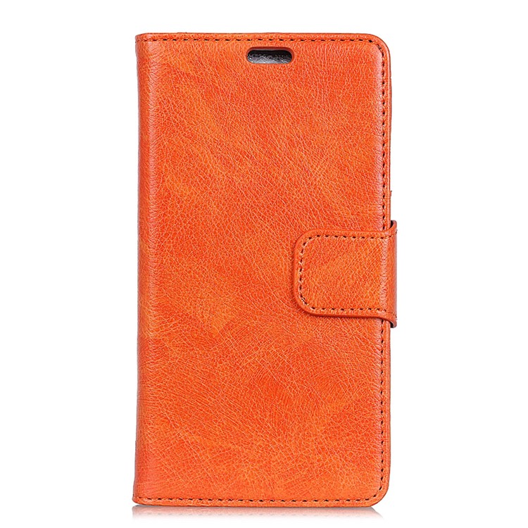 Textured Split Leather Magnetic Wallet Case for Xiaomi Redmi Note 6 - Orange-2