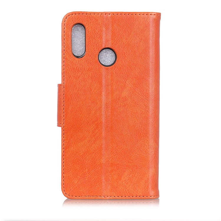 Textured Split Leather Magnetic Wallet Case for Xiaomi Redmi Note 6 - Orange-3