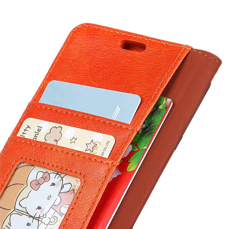 Textured Split Leather Magnetic Wallet Case for Xiaomi Redmi Note 6 - Orange-5