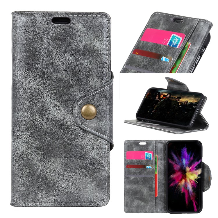 Wallet Stand PU Leather Protection Phone Shell for Xiaomi Redmi Note 6 - Grey-1