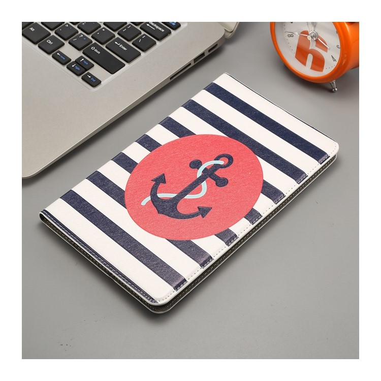 Patterned Embossment Smart Wallet Leather Stand Shell for Xiaomi Mi Pad 4 - Anchor and Stripes-1