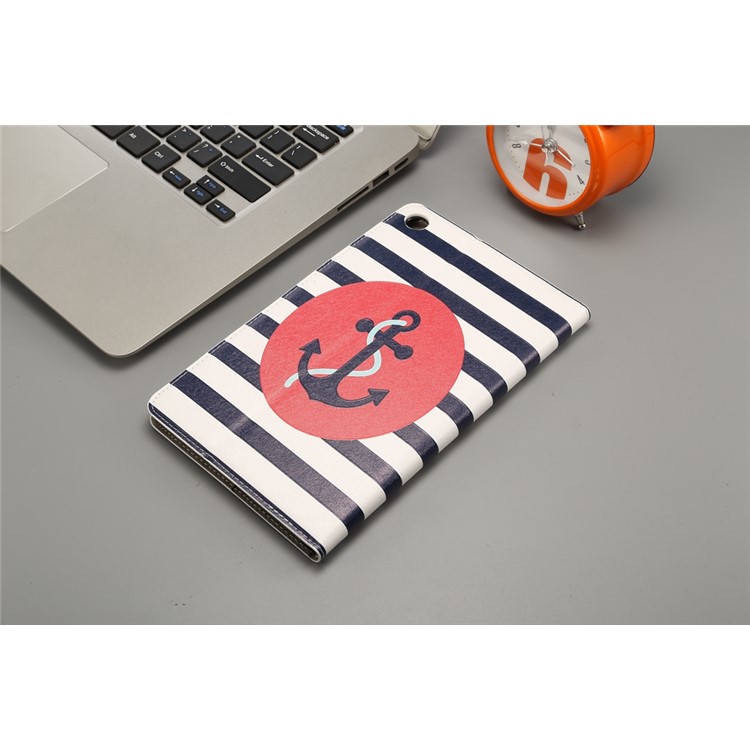 Patterned Embossment Smart Wallet Leather Stand Shell for Xiaomi Mi Pad 4 - Anchor and Stripes-5