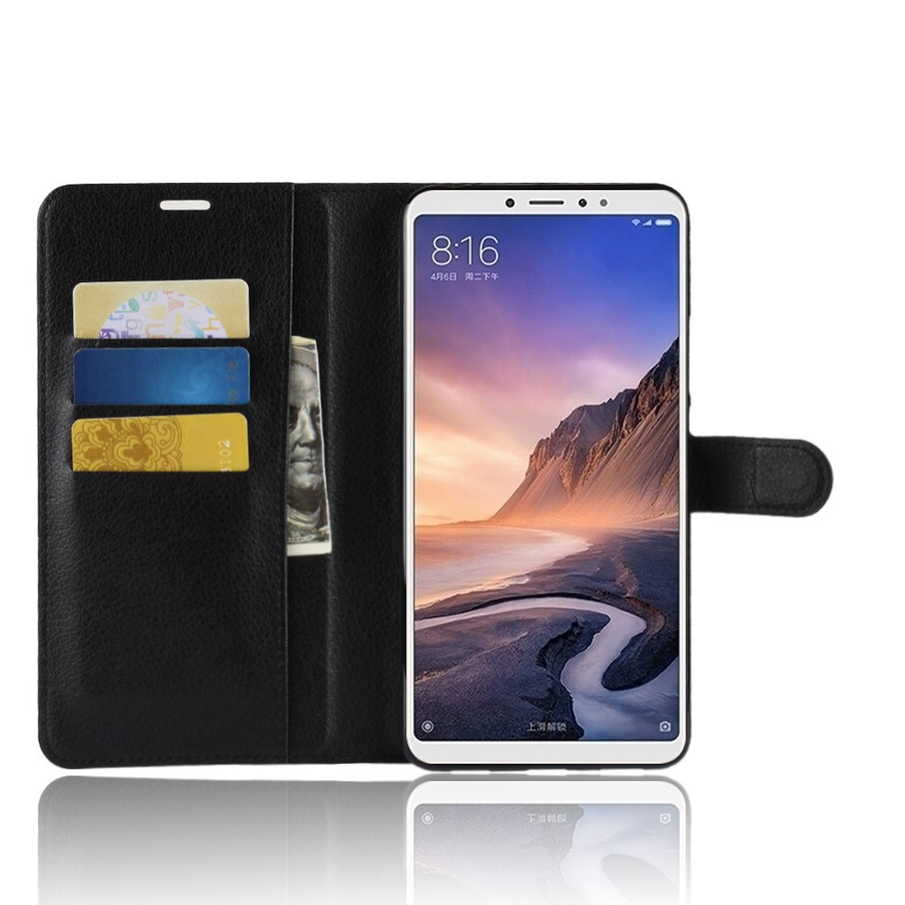 Litchi Skin Wallet Leather Stand Case for Xiaomi Mi Max 3 - Black-4